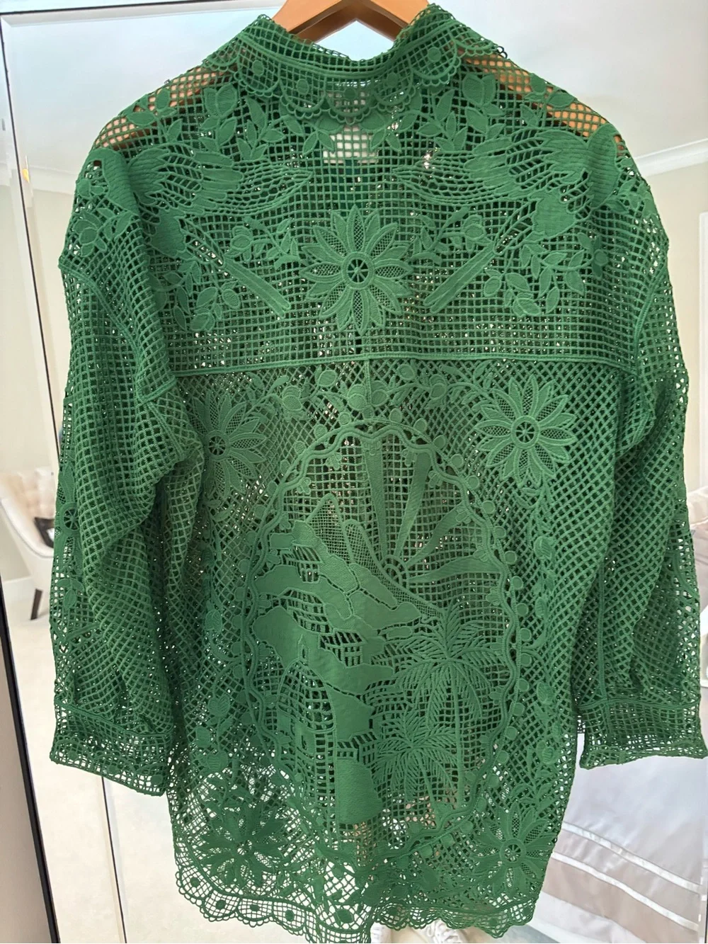 Farm Rio Green Landscape Guipure Blouse / Button Up Shirt size Small - Picture 9 of 9